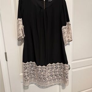 Gianni Bini Black Dress with Cream Lace Accents